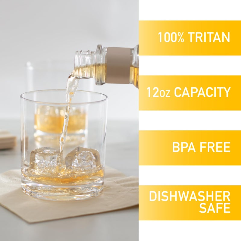 DECO D'Eco Unbreakable Tritan Whiskey Glasses, 12 oz (Set of 4) - Crystal-Clear, BPA-Free Glasses for Bourbon & Scotch - Old Fashioned Glasses for Entertaining & Holiday Parties - Xmas Must Have Gift Set - Image 3